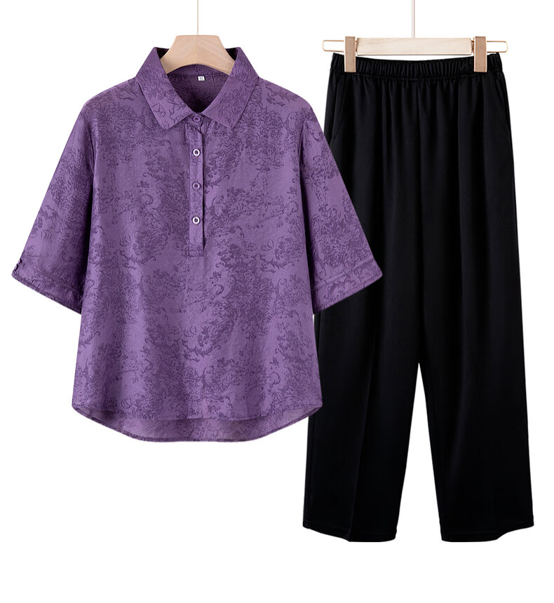 Yalu Middle-aged and Elderly Women's Summer Set 2026 New Mom's Fashionable Short Sleeve Shirt for Women Aged 40-50 11