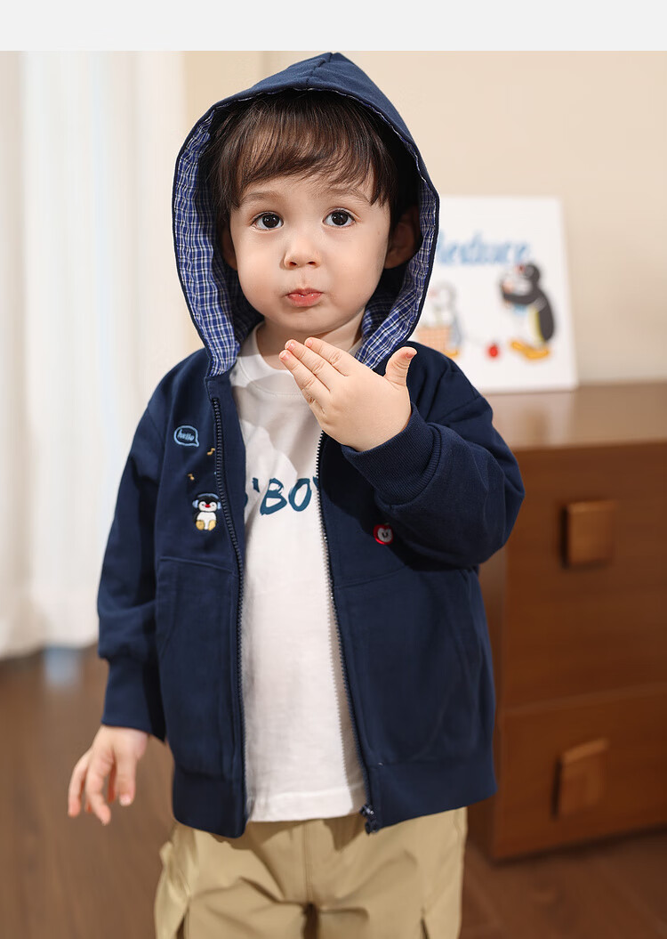 LUSON Little O Dad Boys' Baby Jacket Spring Hooded Red 2025 New Boys' Sweatshirt Baby Cardigan Spring Autumn Wear 19