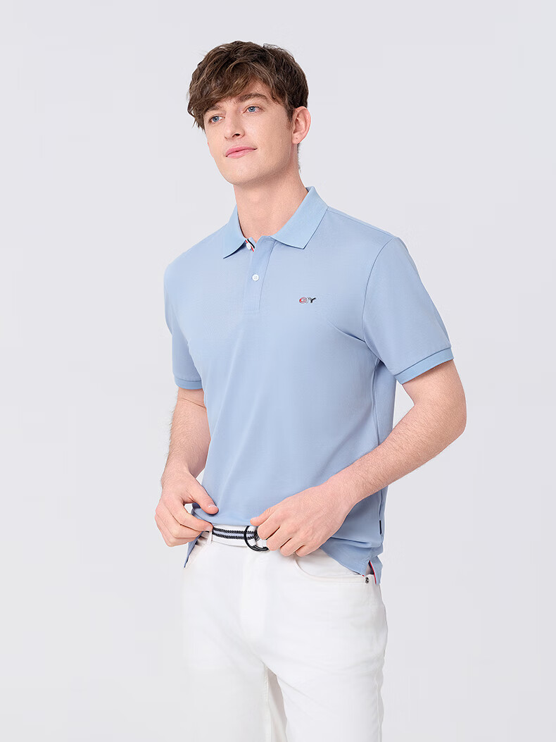 Goldlion GY Short Sleeve Polo Shirt Spring Summer Men's Casual Collared T-Shirt Mulberry Silk TSF0052-PT051 Light Pink 2XL 11