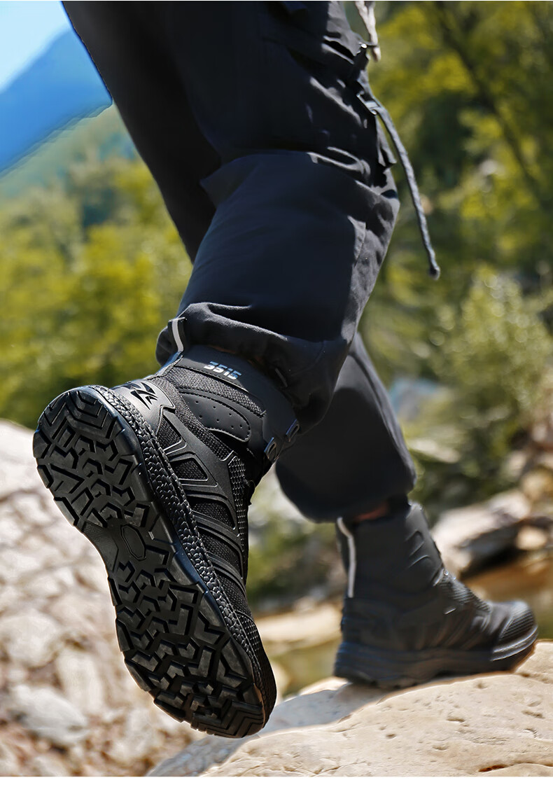 Qiangren Men's Waterproof Breathable Shock-Absorbing Hiking Boots, Outdoor Training Shoes, JDS79X, Black, Size 39 6