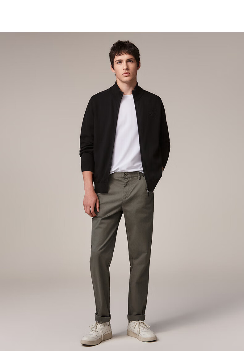 HAZZYS Men's Spring and Autumn Casual Stand Collar Zipper Pure Cotton Knit Cardigan ABYZD0CCX25 10