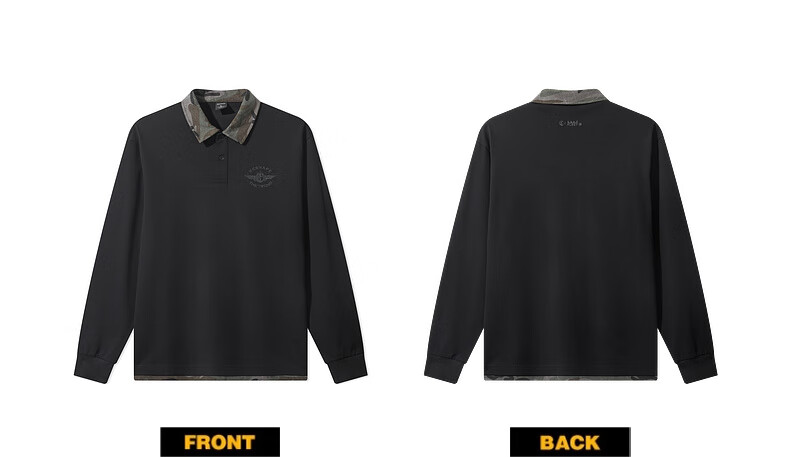 CABBEEN 280G Cotton Plain Weave Camouflage Patchwork Collar Men's Embroidered Long Sleeve Polo Shirt Coal Black 6