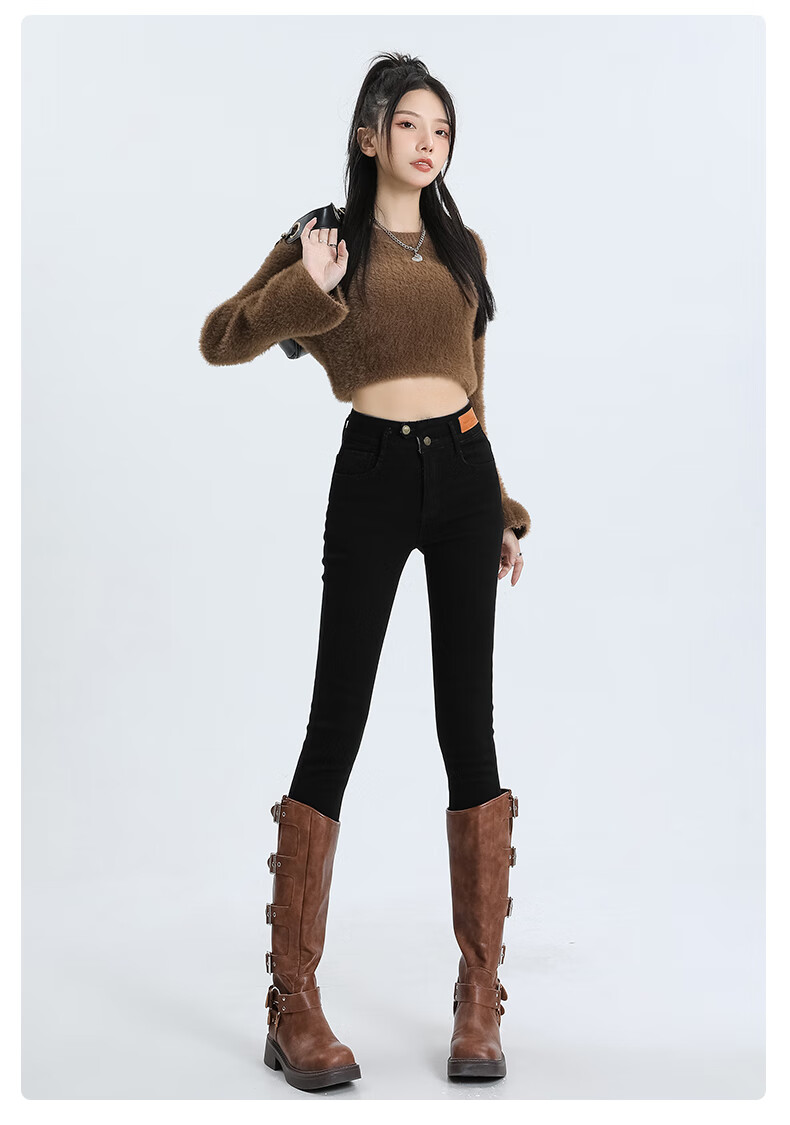 Romon High Waist Slim Fit Women's Summer Skinny Stretch Black Denim Pencil Pants Size 31 25
