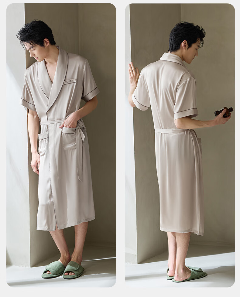 Мужской халат XULEN из тонкого ледяного шелка с коротким рукавом, летний, большого размера, роскошный домашний костюм