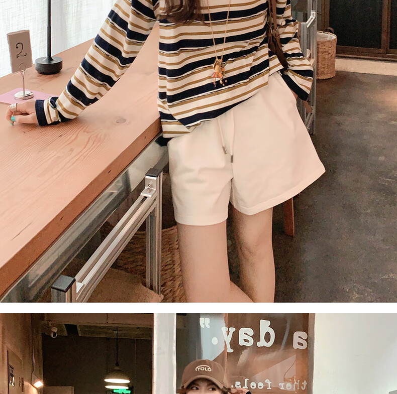 MEIYANG Bailing Shorts, Three-Line Sweatshirt Terry Texture A-Line Casual Pants, Beige, M 24