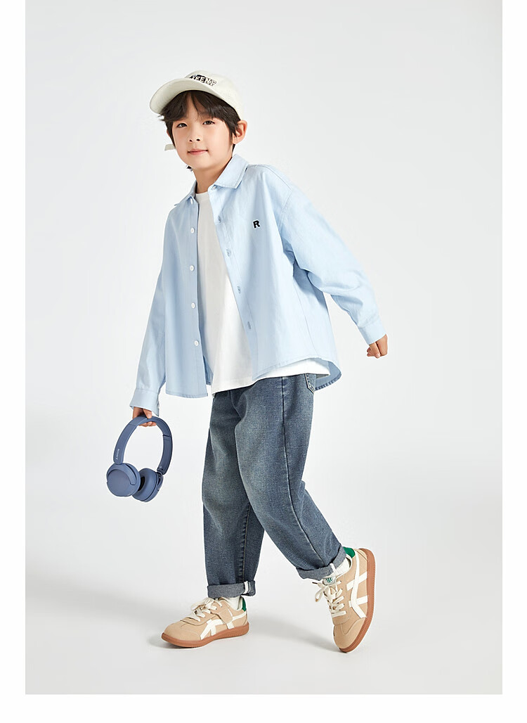 Duoduojia Boys' Shirt, Spring And Autumn 2026 Style, Versatile Casual Children's Breathable Long-Sleeve Shirt, Simple Korean-Style Blouse for Older Kids 11
