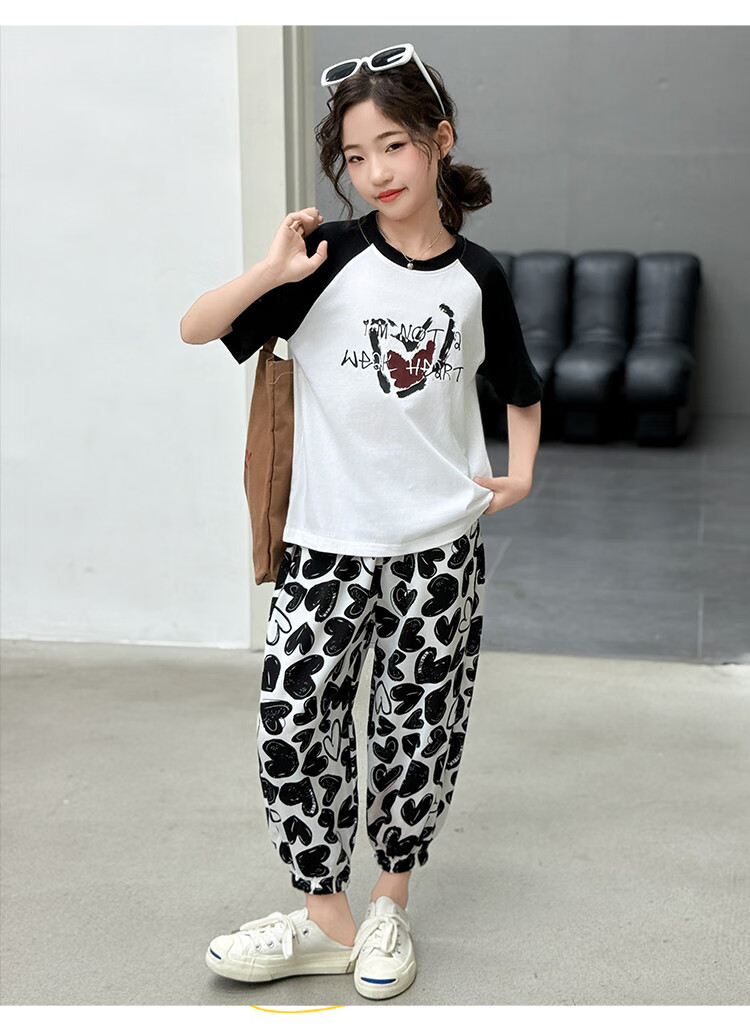 Mumuwu Girls' Summer Outfit, 2026 New Stylish Two-Piece Set for Older Children, Short-Sleeved Thin Summer Clothing for Kids 6