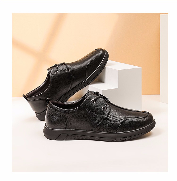 大东皮鞋男鞋2022新款秋季休闲简约低跟平底舒适圆头系带2200 黑色 40