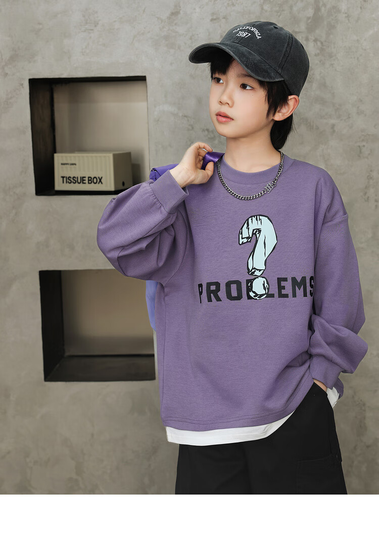 LUSON Chen Da Zhu Boys' Sweatshirt, Spring And Autumn 2025 New Style, Children's Spring Outfit, Big Kids' Faux Two-Piece Long-Sleeve Top 3