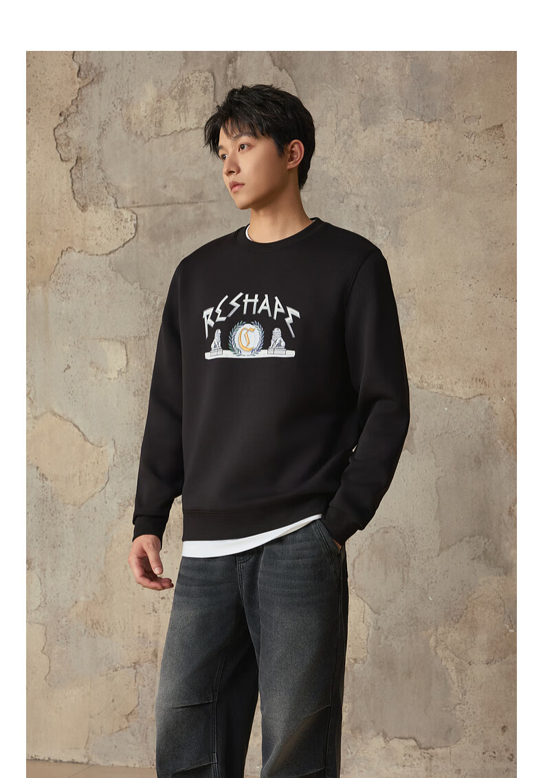 CABBEEN 320G Comfortable Air Layer Sweatshirt with Fortune Stone Lion and Logo Design Autumn Long Sleeve Sweatshirt 8