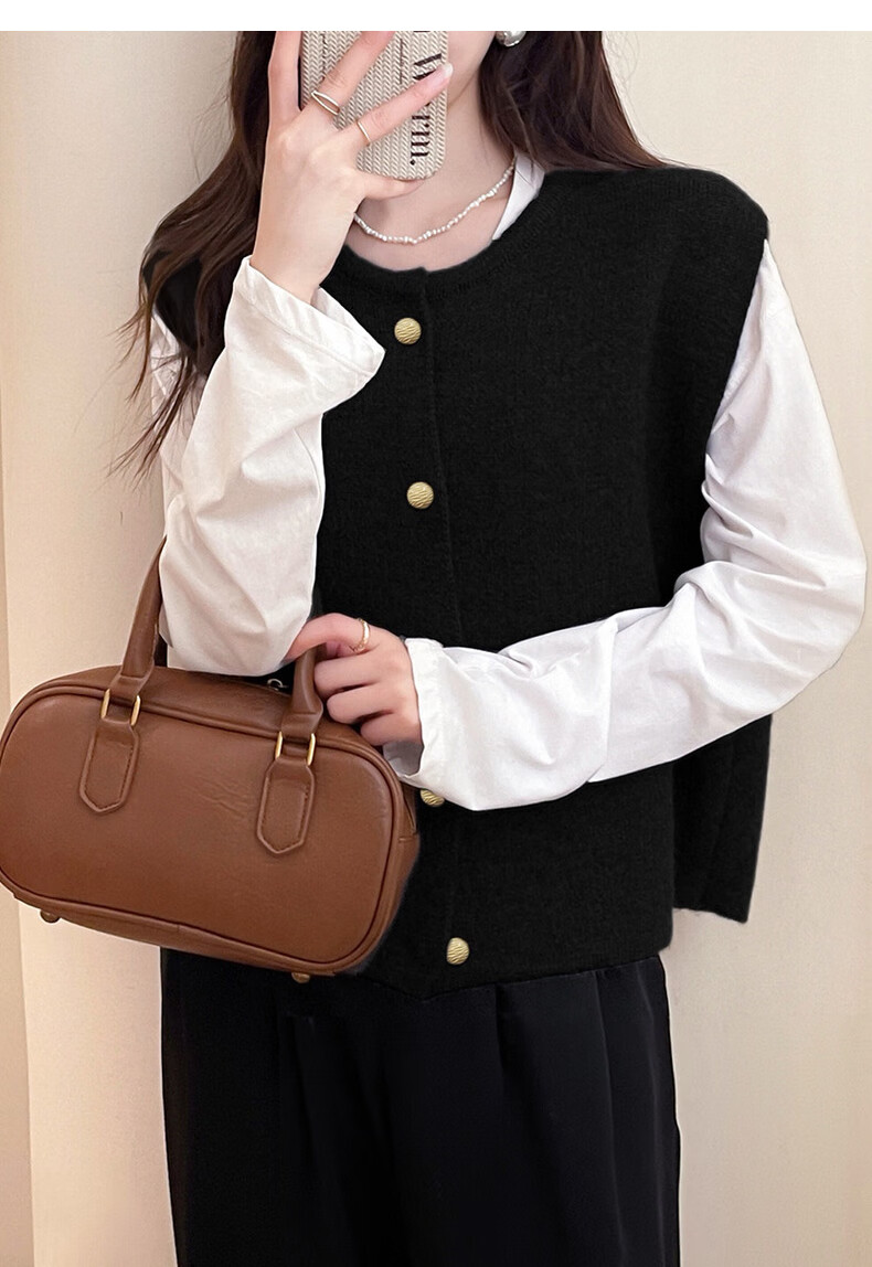 TonLion 2025 Autumn Winter Simple Retro Round Neck Cardigan Vest for Women 9