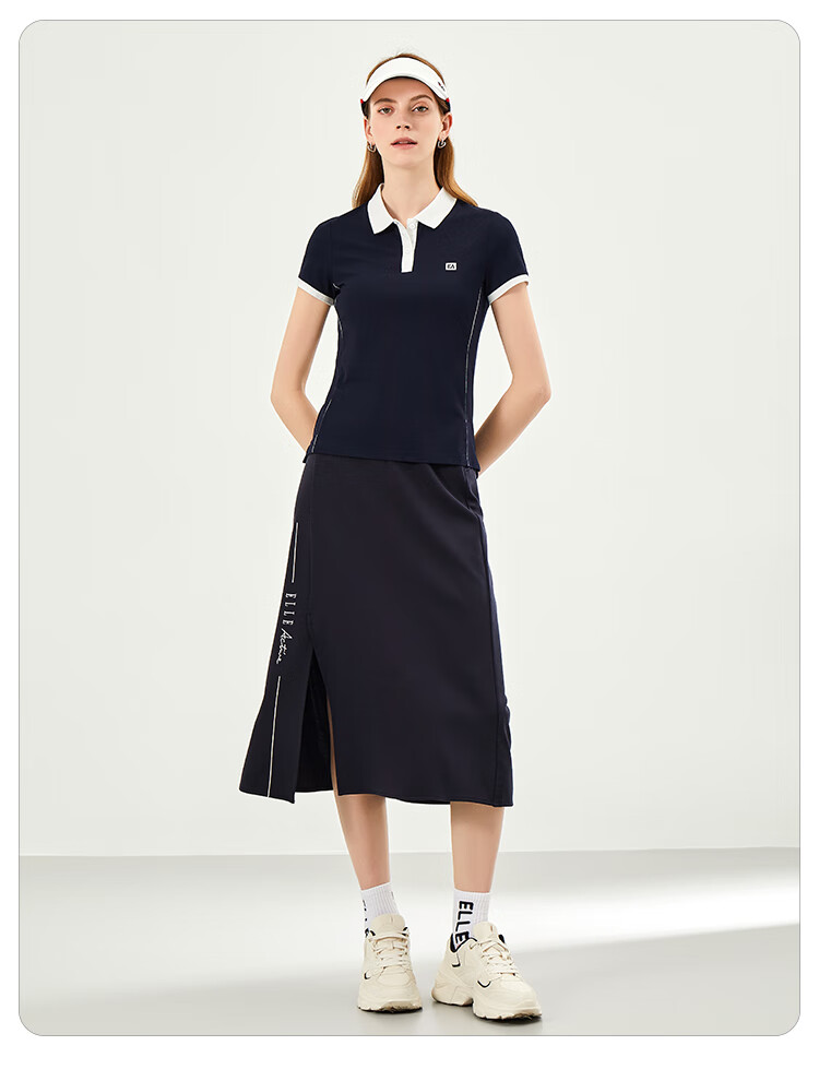 ELLE ACTIVE Fashion Slimming Color-Block Polo Shirt for Women Summer Short Sleeve Slim Fit Sports Casual Top Blue M 10