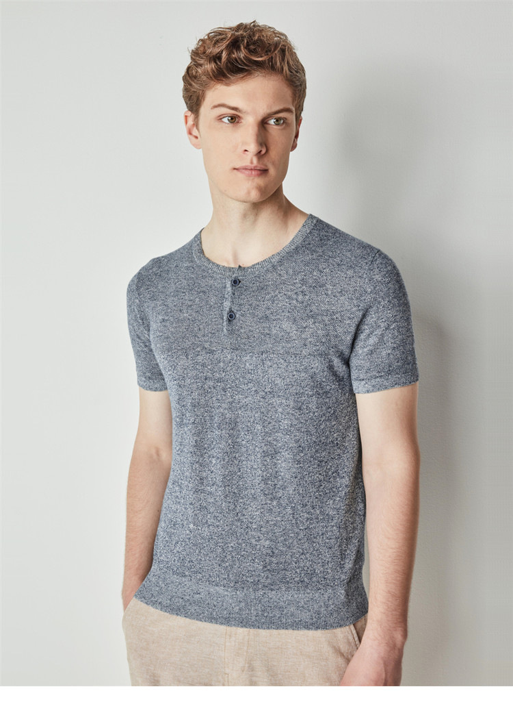 佐丹奴giordano男装t恤针织衫天然麻棉亨利领针织短袖t恤0105820563深