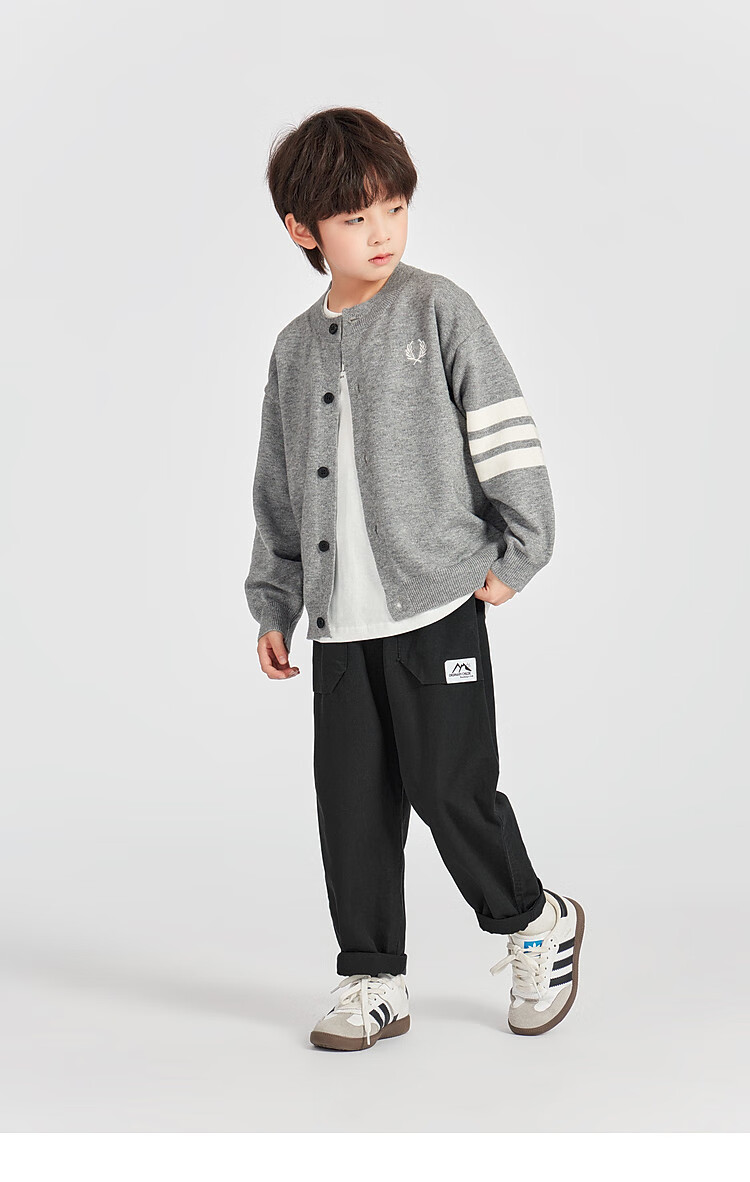 Duoduo Home Boys' Cardigan Sweater New Year Knit Jacket Spring Crew Neck School Style Versatile Top for Older Kids 13