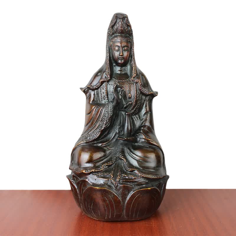 宇卓铜器纯铜观音黄铜观音坐莲观音菩萨佛像工艺品摆件高36cm紫铜色坐