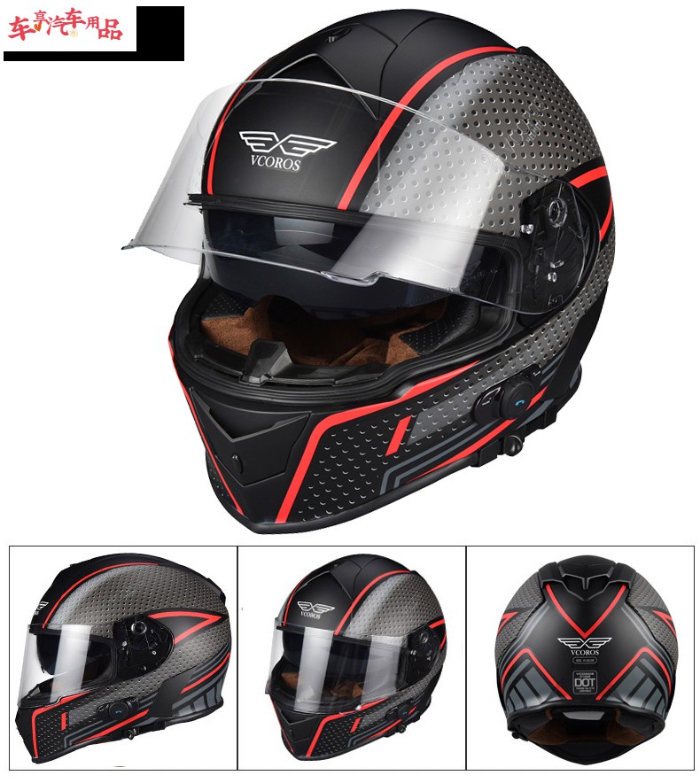 vcoros头盔男双镜片带蓝牙夏季机车赛车个性全盔覆式四季通用防雾