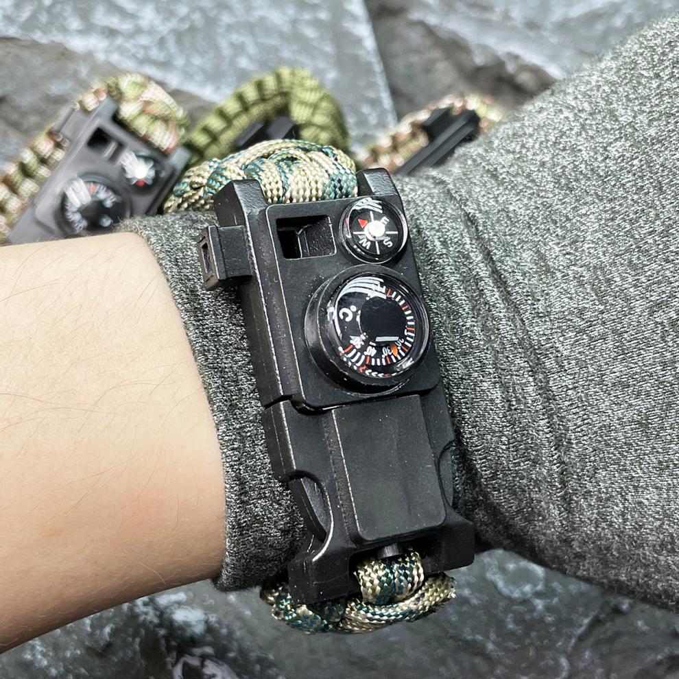 【升级款】求生手环9合1战狼多功能手链户外求生装备伞绳编织手环指南