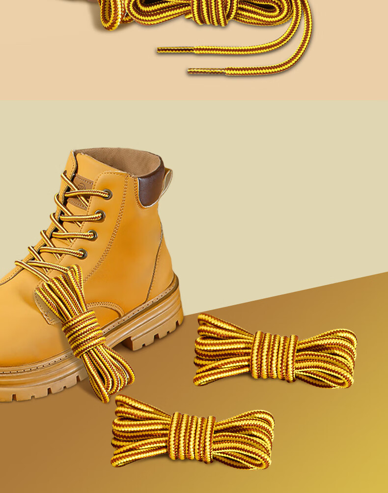 Huabaochi 3 Pairs Yellow Martin Boots Shoelaces Unbreakable Thick Round Classic Work Hiking Shoes Laces for Men and Women 13