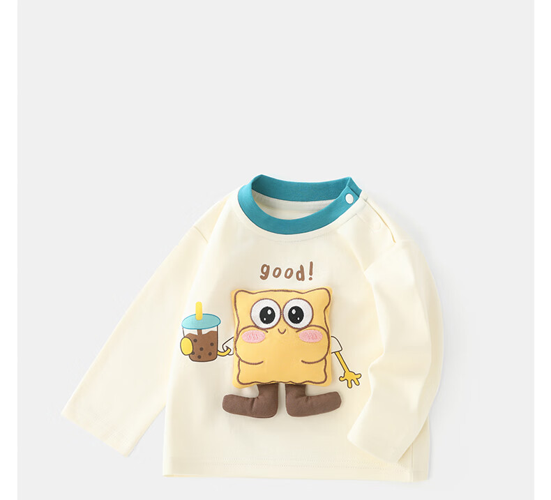 DUUDUU Children's Long-Sleeve T-Shirt, Baby Clothes, Autumn Toddler Round Neck Top, Boys And Girls Baby Undershirt, Off-White, Size 80 5