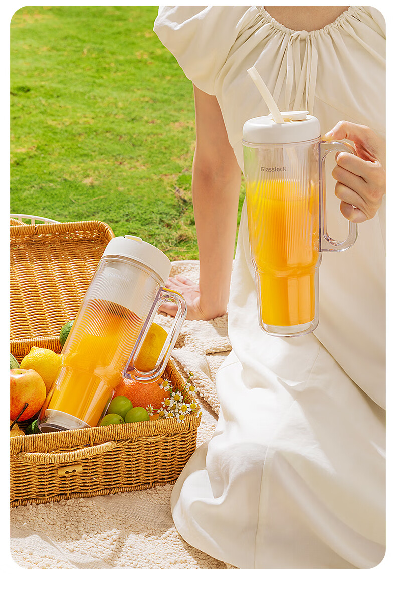GLASSLOCK Double-Layer Juicer Portable Juicer Glass Blender Cup Juice Cup 12-Blade 304 Stainless Steel Ice Crusher 16