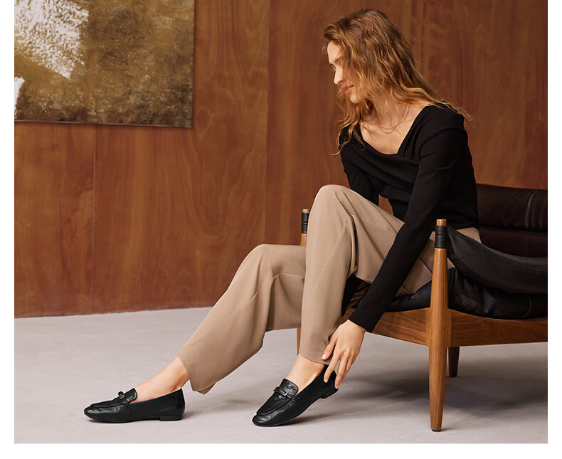Bata Sheepskin Soft-Soled Loafers for Women, Autumn Department Store Style Retro Flats AMV44CA4 Black Size 38 2