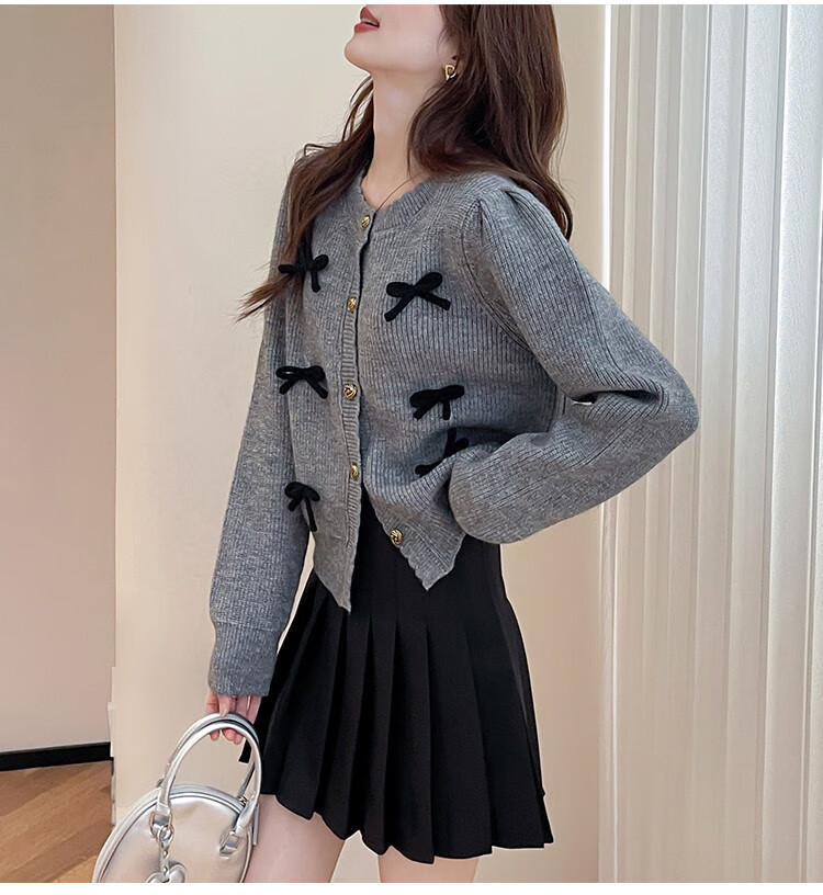 TonLion 2025 Autumn Round Neck Bow Design Cardigan, Gentle Style, Sweet And Versatile, Korean-Inspired Knit Sweater 7