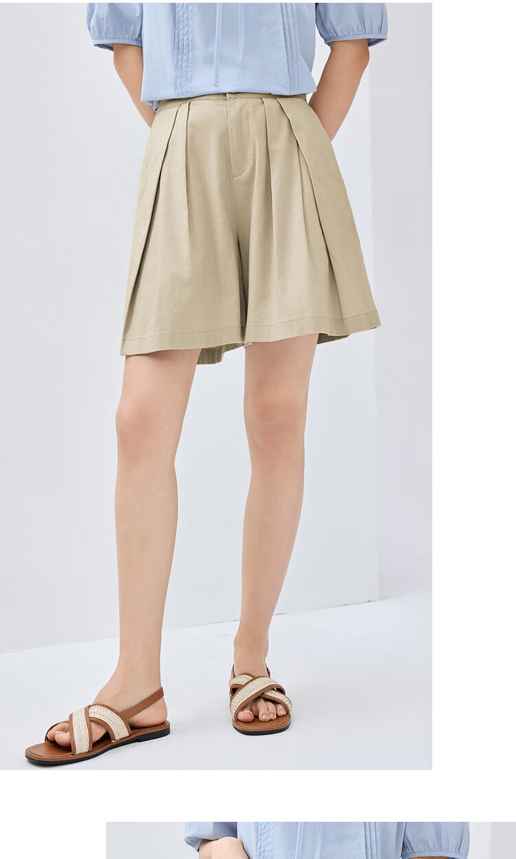 Giordano Women's Summer Lightweight Lyocell Pleated Wide-Leg Shorts with Elastic Waistband 05405305 16
