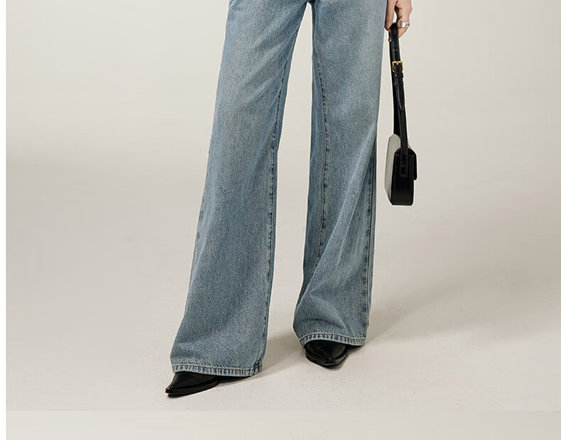 MEIYANG Spring Festival Denim Jeans, High-Waisted Straight Wide-Leg Floor-Length Pants [60 Series in Stock], Washed Blue, XL 21