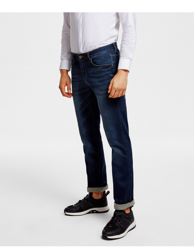 劲霸男装奥莱男士牛仔裤春秋季新款针织肌理水洗牛仔裤fqrv1624深兰33