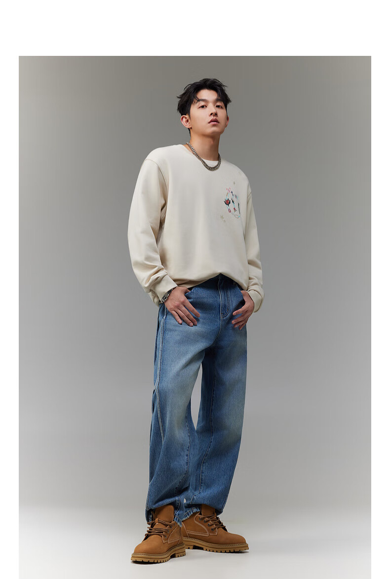 CABBEEN [365G Fish Scale Fabric] Men's Sweatshirt with LOGO Single C Combination Floral Design Winter Long-Sleeve Sweatshirt 4