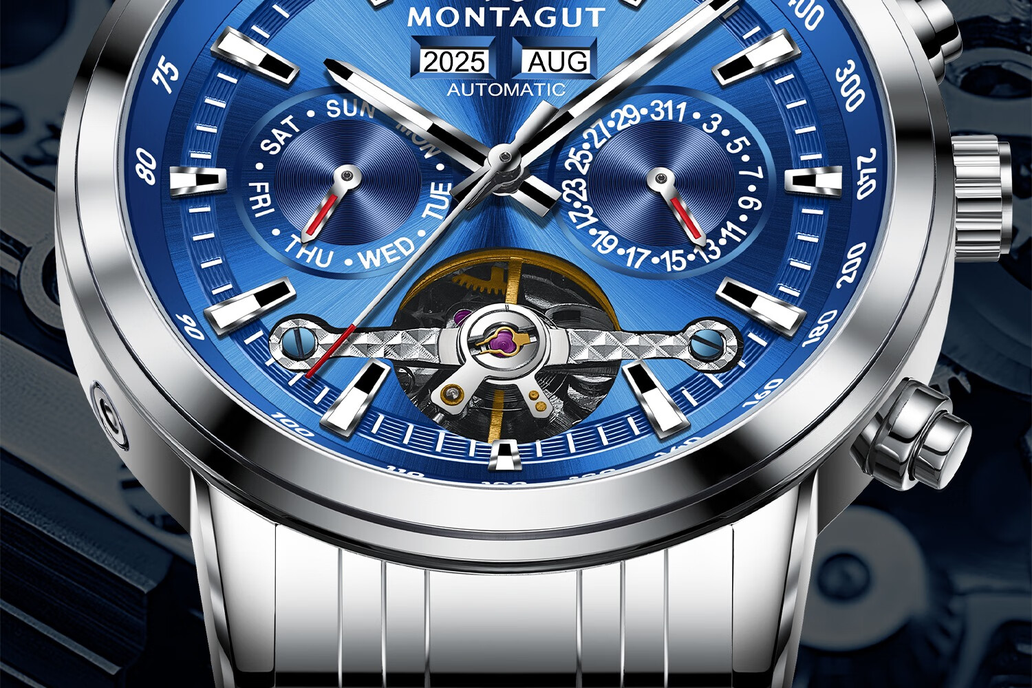 MONTAGUT Men's Skeleton Automatic Mechanical Watch Business Casual Multifunctional Men's Watch Spring Festival Gift 9