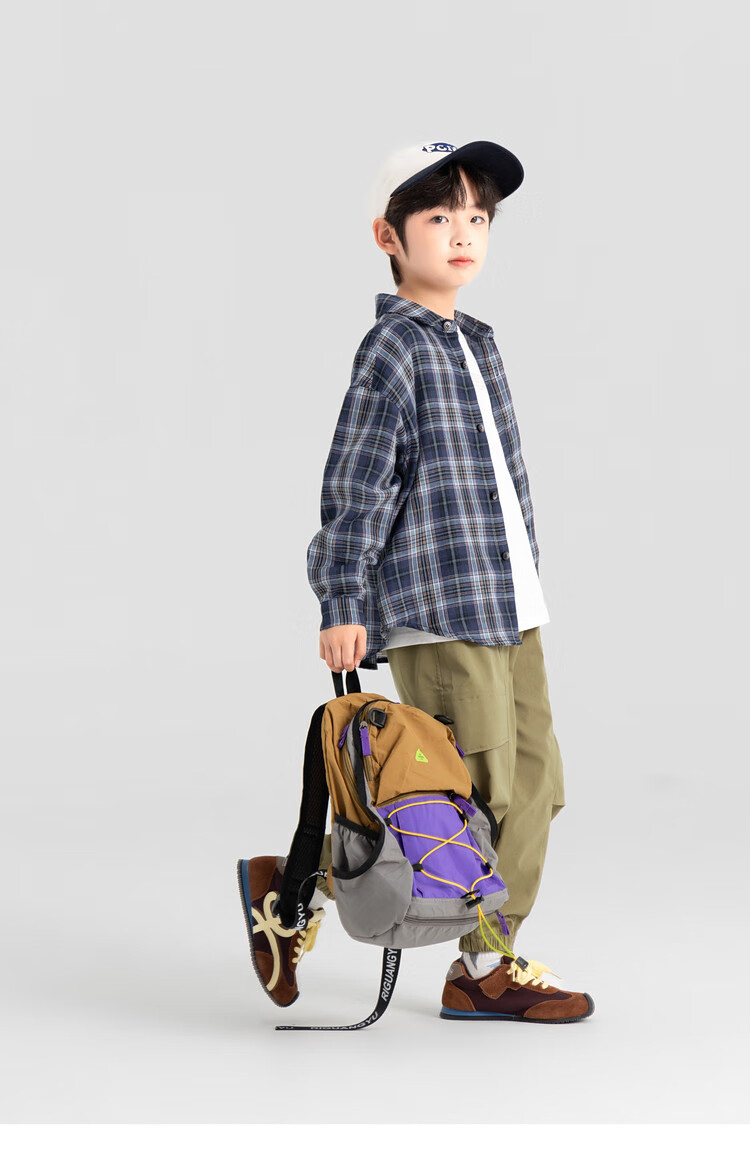 Duoduo Home [Salt Style Literary] Boys' Shirt 2026 Spring Autumn Stylish Fresh Blue Plaid Long Sleeve Pure Cotton Top 9