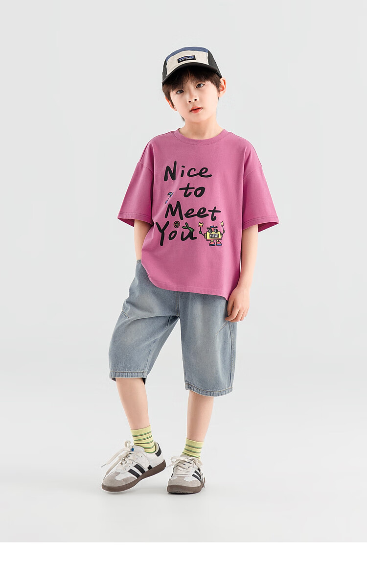 Duoduo Home [Skin-friendly Cooling, Breathable] Boys' T-Shirt 2026 Summer Children's Comfortable Cotton Loose Fit Crew Neck Short Sleeve 35