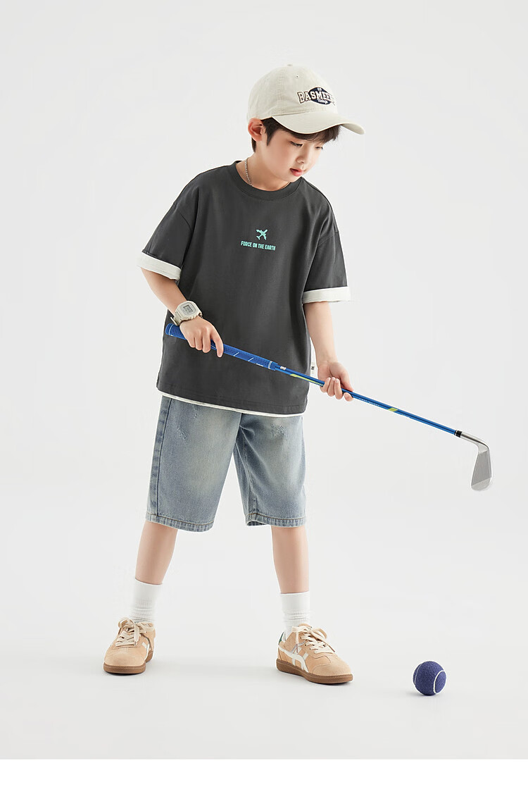 Duoduo Home [Earth Print] Boys' Short Sleeve 2026 Summer Comfortable Cool Loose Fit Casual T-Shirt for Kids 36
