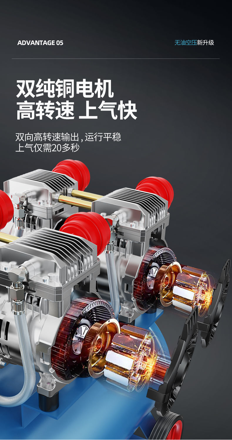 博大空压机高压气泵空气压缩机大功率充气泵小型木工家用双缸 15无油