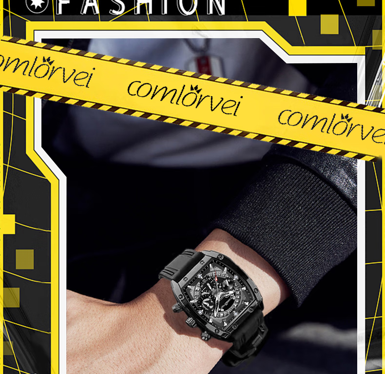 COMLORVEI Black Knight Series Trendy Men's Watch Three-Eye Six-Hand Multifunctional National Men's Watch Gift 682 3