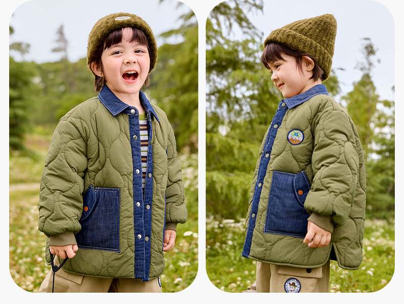 Dudu Baby Winter Cotton Padded Jacket Thickened Loose Coat Kids Boys Girls Fashionable Outerwear Army Green 90cm 7