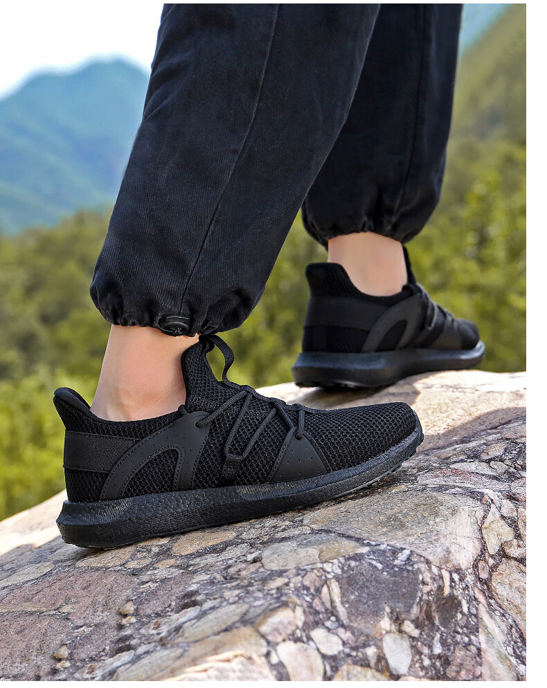 Qiangren Outdoor Sports Casual Men's Shoes, Breathable Shock-Absorbing Running Shoes, 3515 New Style Training Shoes, Black, Size 39 15