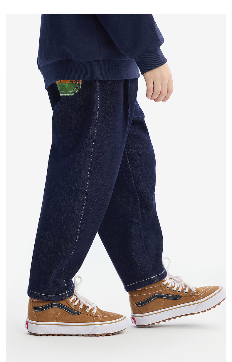 MQD Boys' Anti-Fading Jeans, Spring And Autumn Style, Children's Dad Pants, Dark Denim Blue, Size 110 9
