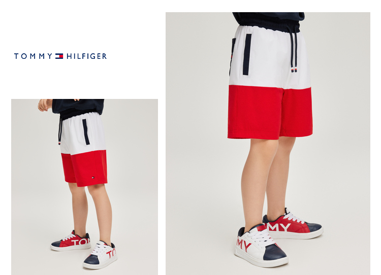 tommy童装中大童男童短裤2022夏季新薄款五分裤纯棉宽松运动裤子白色