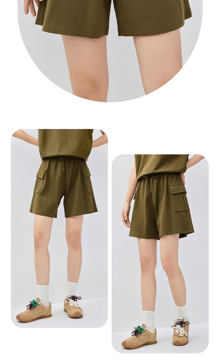 Giordano Women's Cargo Shorts, Summer Pure Cotton Casual Pants, Pockets, Elastic Waist, Knitted Sweatpants, 05405451 15