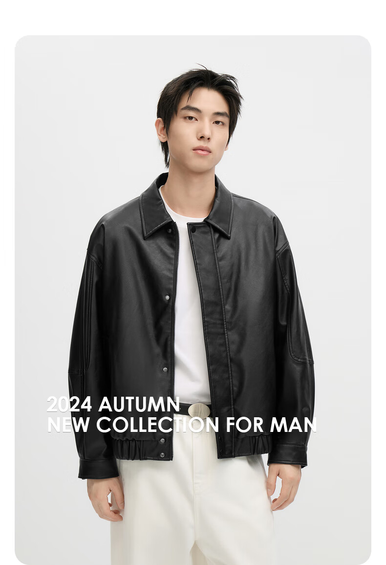GXG Men's 2024 Lapel PU Leather Jacket Black 165/S 2
