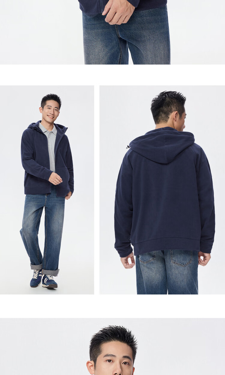 Giordano Men's Fleece Jacket Autumn Winter Kangaroo Pocket Loose Fit Hooded Zip-up 13075782 11