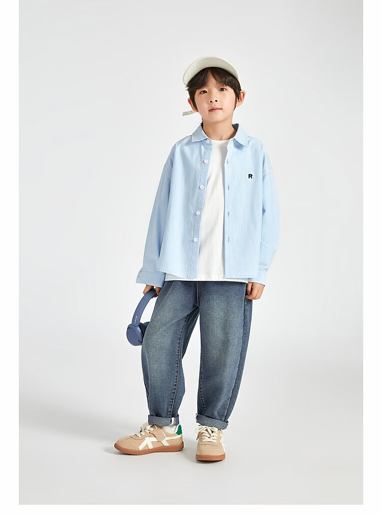 Duoduojia Boys' Shirt, Spring And Autumn 2026 Style, Versatile Casual Children's Breathable Long-Sleeve Shirt, Simple Korean-Style Blouse for Older Kids 12