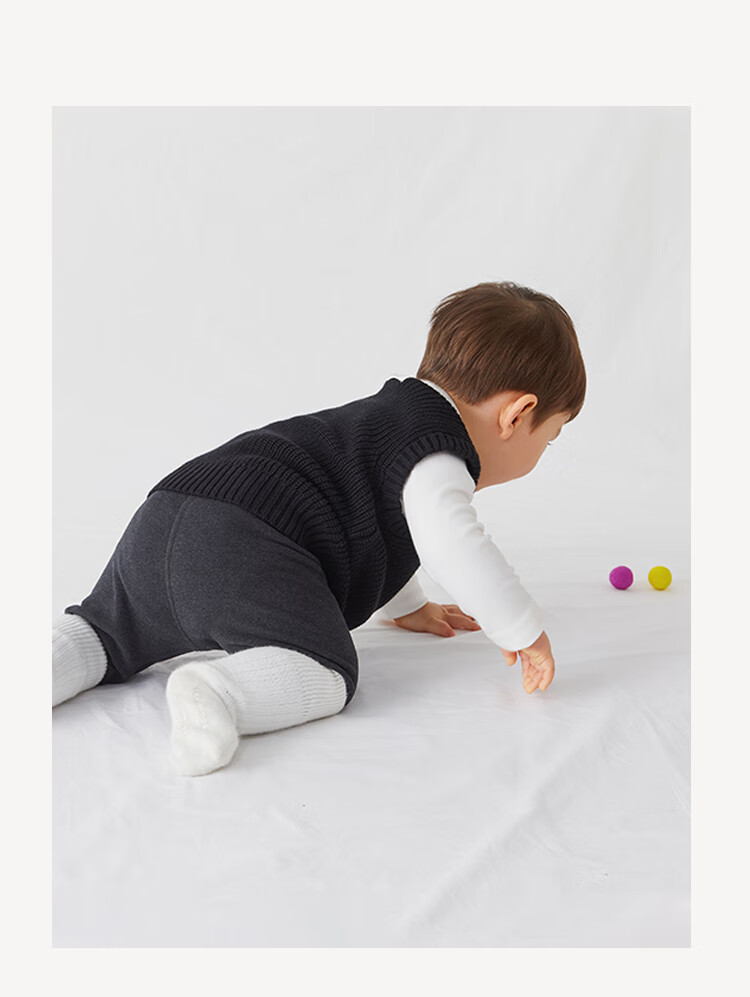 ENHENN Baby Knitted Vest Autumn New Pure Cotton Sleeveless Stylish Waistcoat Black Size 73 5