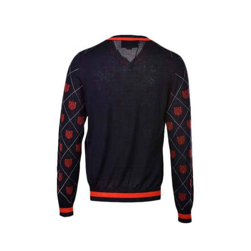 古驰gucci毛衣男士奢侈品海军蓝色菱形图案套衫4703m