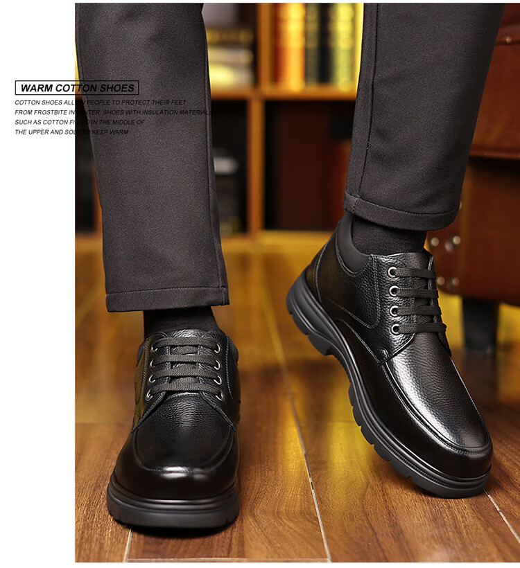 Hengyuanxiang Men's Martin Boots Fleece-lined New Snow Boots First Layer Cowhide Cotton Work Boots J63801 Black 40 2