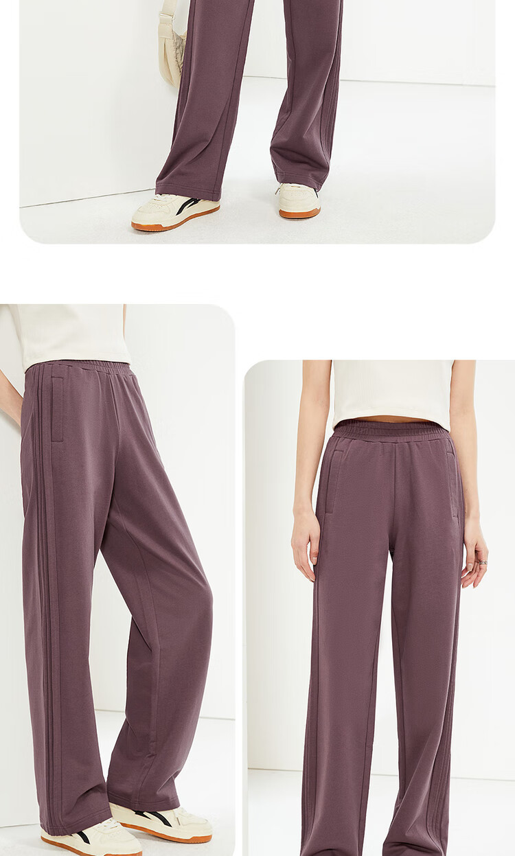 Giordano Women's Cotton Side Bone Pleated Wide-Leg Pants with Elastic Waist, Knitted Casual Sports Trousers 05415455 12