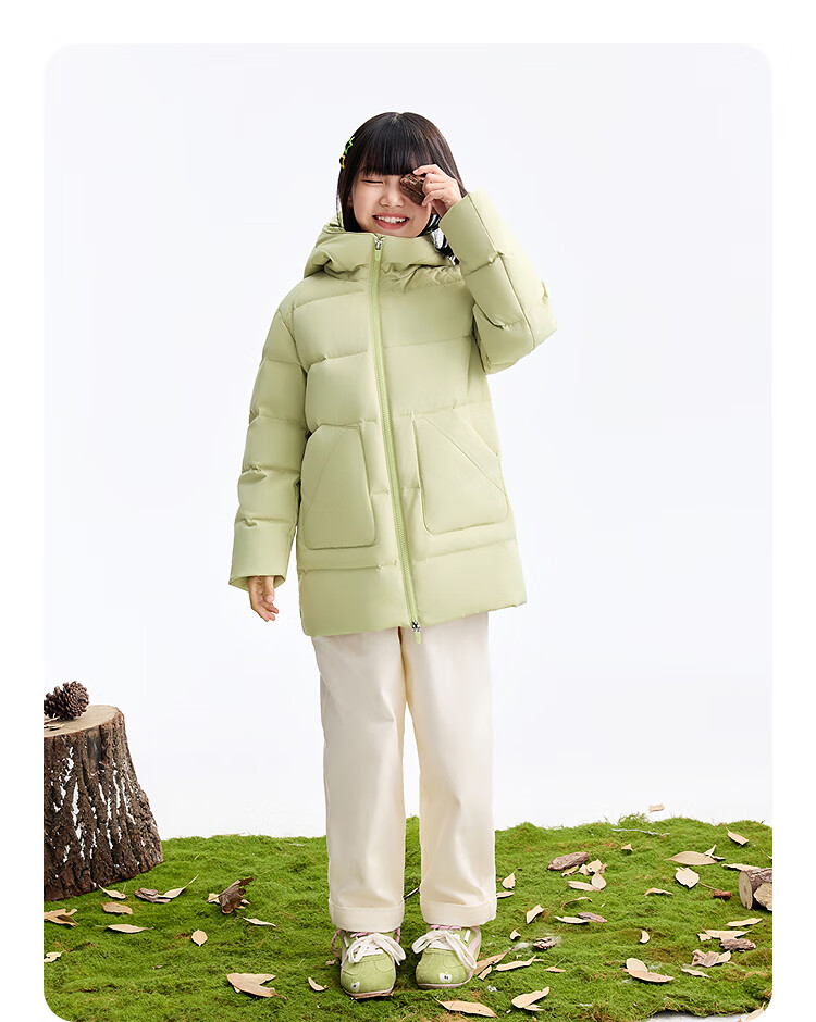 Annil Kids Boys and Girls Thermal Mid-Length Down Jacket 2025 Winter New Cold-Resistant Snow Willow Green 110 4