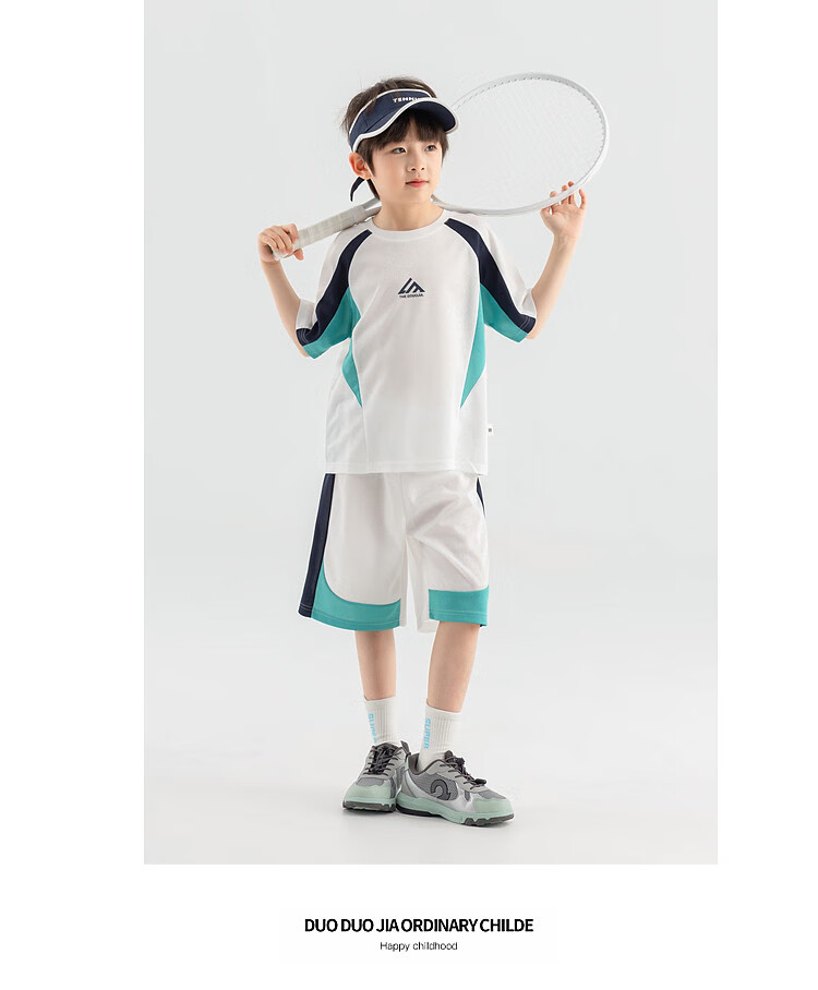 Duoduojia Boys' Trendy Summer Sportswear Set, 2026 New Style Children's Breathable Running T-Shirt And Shorts Two-Piece Suit 15